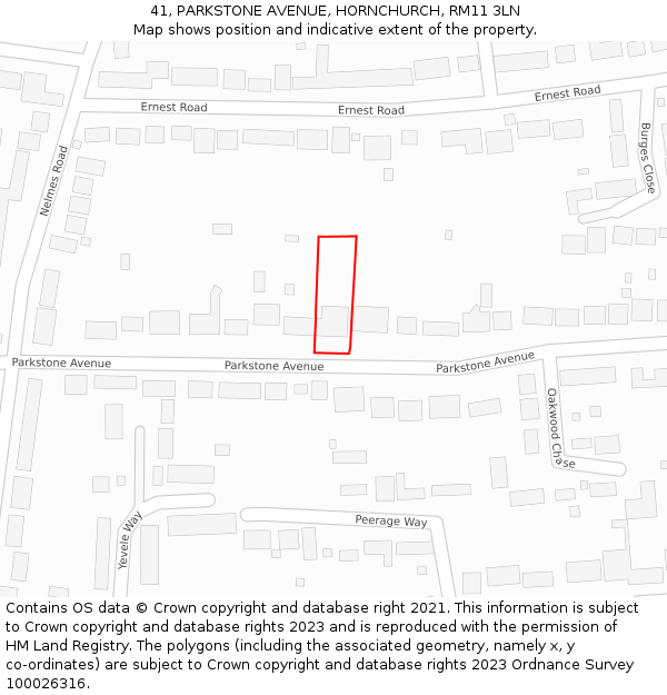 41, PARKSTONE AVENUE, HORNCHURCH, RM11 3LN: Location map and indicative extent of plot