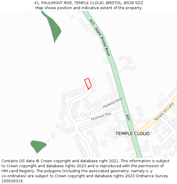 41, PAULMONT RISE, TEMPLE CLOUD, BRISTOL, BS39 5DZ: Location map and indicative extent of plot