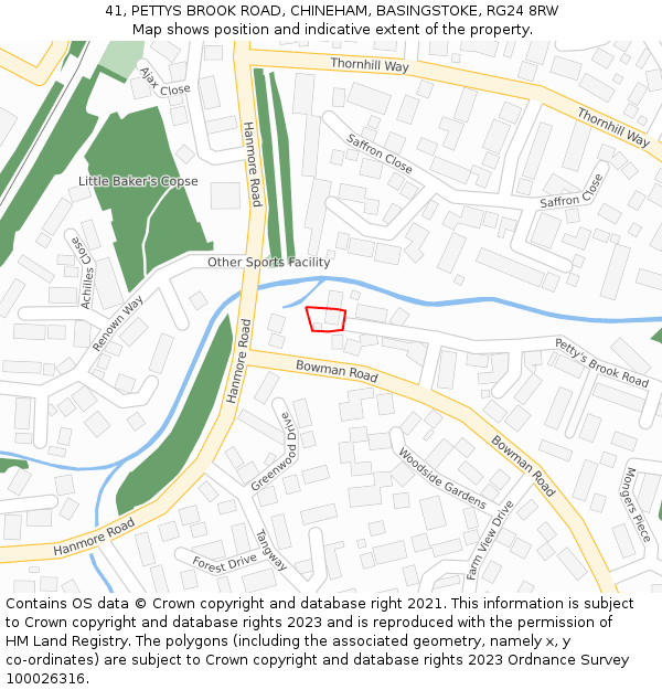 41, PETTYS BROOK ROAD, CHINEHAM, BASINGSTOKE, RG24 8RW: Location map and indicative extent of plot