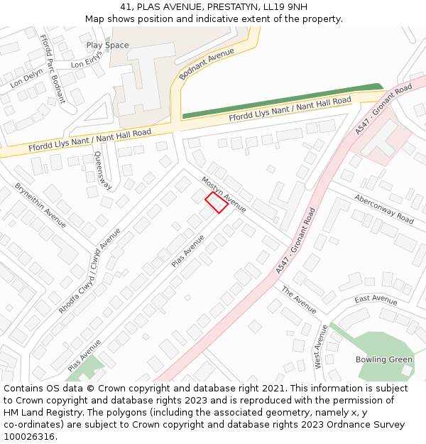 41, PLAS AVENUE, PRESTATYN, LL19 9NH: Location map and indicative extent of plot