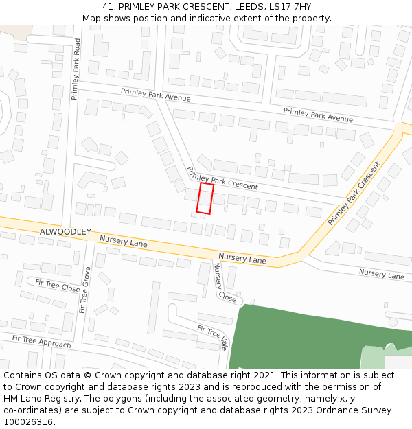 41, PRIMLEY PARK CRESCENT, LEEDS, LS17 7HY: Location map and indicative extent of plot