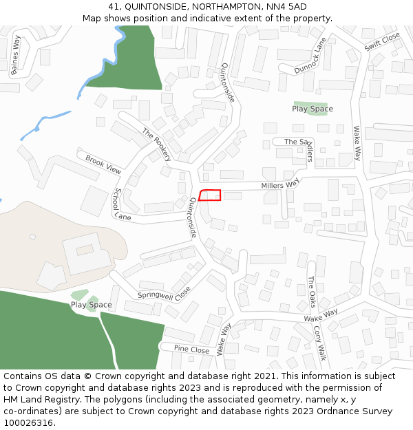 41, QUINTONSIDE, NORTHAMPTON, NN4 5AD: Location map and indicative extent of plot