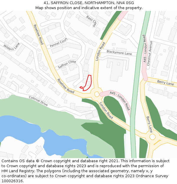 41, SAFFRON CLOSE, NORTHAMPTON, NN4 0SG: Location map and indicative extent of plot