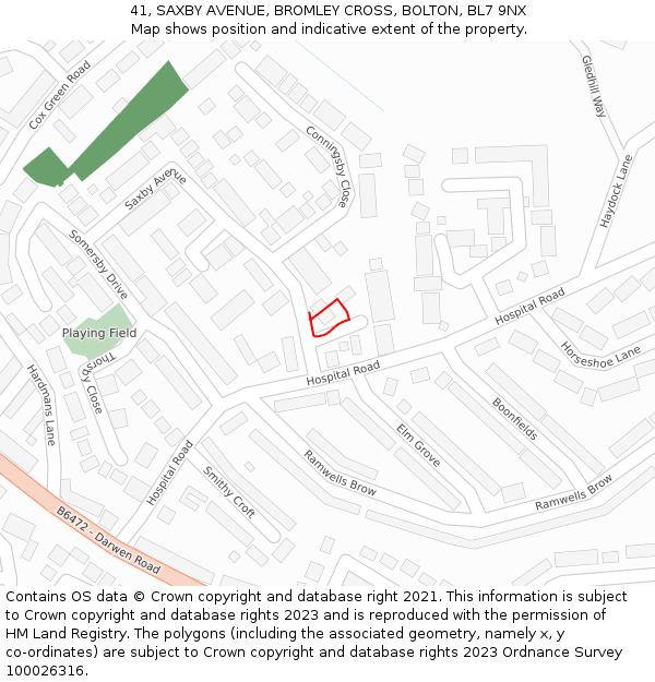 41, SAXBY AVENUE, BROMLEY CROSS, BOLTON, BL7 9NX: Location map and indicative extent of plot