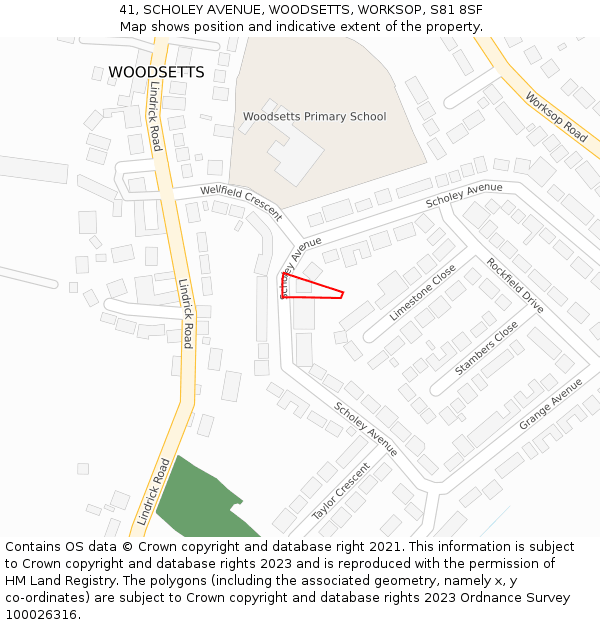 41, SCHOLEY AVENUE, WOODSETTS, WORKSOP, S81 8SF: Location map and indicative extent of plot