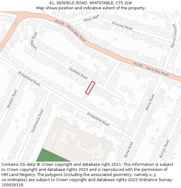 41, SEAFIELD ROAD, WHITSTABLE, CT5 2LW: Location map and indicative extent of plot