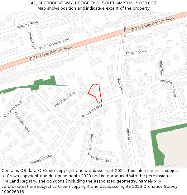 41, SHERBORNE WAY, HEDGE END, SOUTHAMPTON, SO30 0GZ: Location map and indicative extent of plot