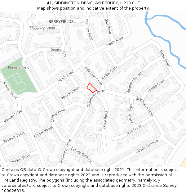 41, SIDDINGTON DRIVE, AYLESBURY, HP18 0UE: Location map and indicative extent of plot