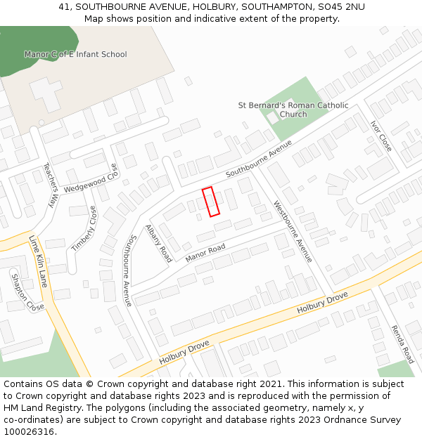 41, SOUTHBOURNE AVENUE, HOLBURY, SOUTHAMPTON, SO45 2NU: Location map and indicative extent of plot