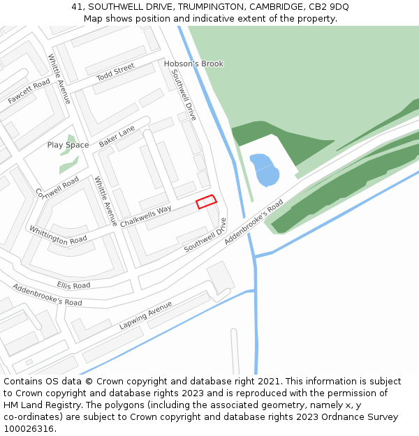 41, SOUTHWELL DRIVE, TRUMPINGTON, CAMBRIDGE, CB2 9DQ: Location map and indicative extent of plot