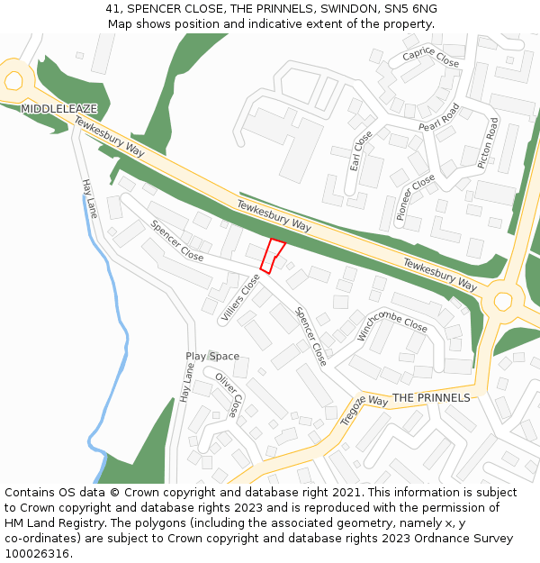 41, SPENCER CLOSE, THE PRINNELS, SWINDON, SN5 6NG: Location map and indicative extent of plot