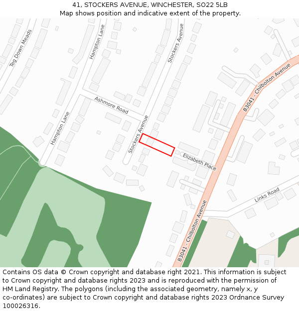 41, STOCKERS AVENUE, WINCHESTER, SO22 5LB: Location map and indicative extent of plot