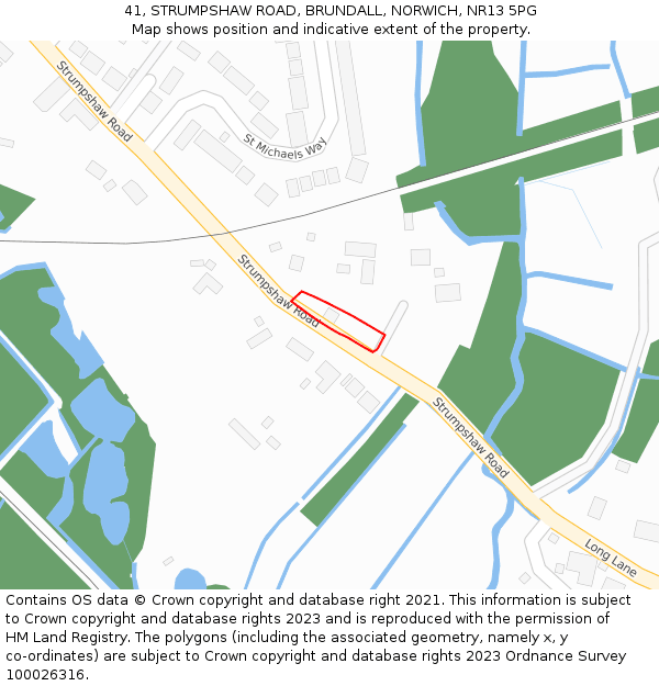 41, STRUMPSHAW ROAD, BRUNDALL, NORWICH, NR13 5PG: Location map and indicative extent of plot