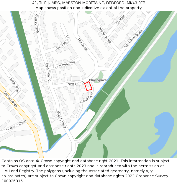 41, THE JUMPS, MARSTON MORETAINE, BEDFORD, MK43 0FB: Location map and indicative extent of plot