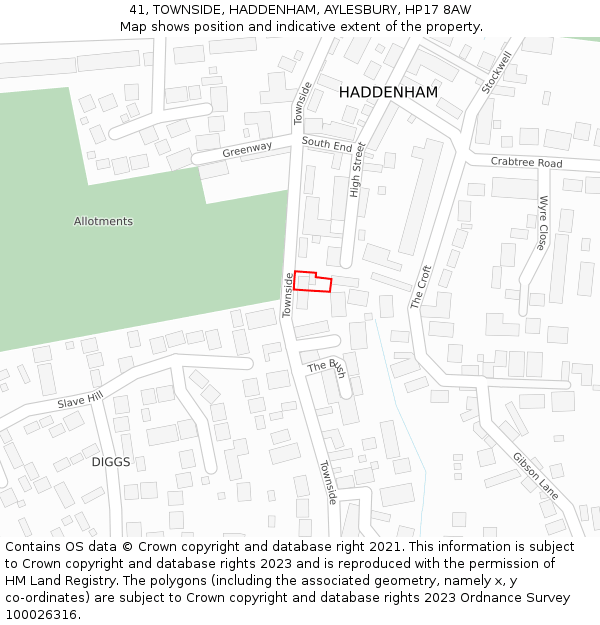 41, TOWNSIDE, HADDENHAM, AYLESBURY, HP17 8AW: Location map and indicative extent of plot