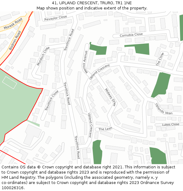 41, UPLAND CRESCENT, TRURO, TR1 1NE: Location map and indicative extent of plot