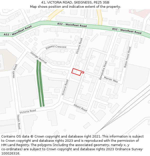 41, VICTORIA ROAD, SKEGNESS, PE25 3SB: Location map and indicative extent of plot