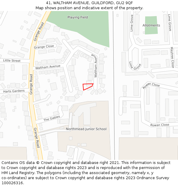 41, WALTHAM AVENUE, GUILDFORD, GU2 9QF: Location map and indicative extent of plot