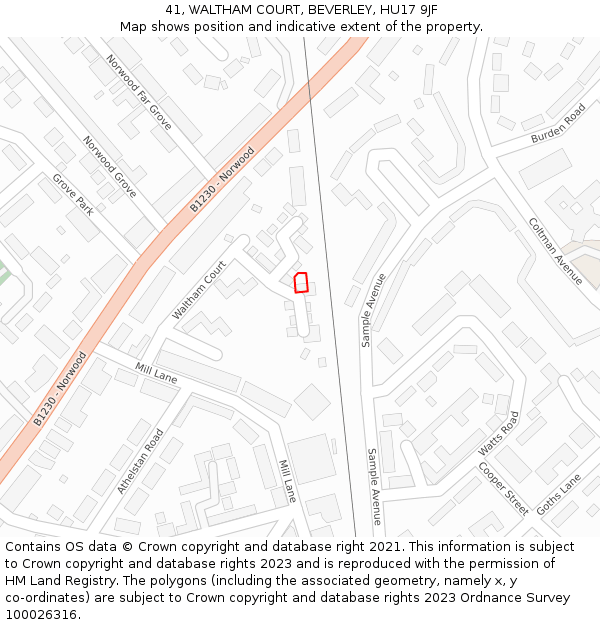 41, WALTHAM COURT, BEVERLEY, HU17 9JF: Location map and indicative extent of plot