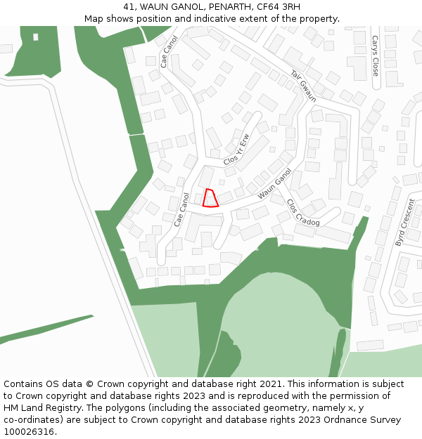 41, WAUN GANOL, PENARTH, CF64 3RH: Location map and indicative extent of plot