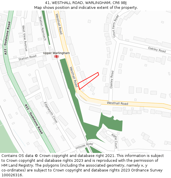 41, WESTHALL ROAD, WARLINGHAM, CR6 9BJ: Location map and indicative extent of plot