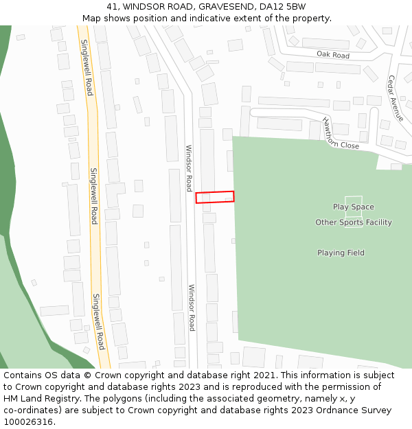 41, WINDSOR ROAD, GRAVESEND, DA12 5BW: Location map and indicative extent of plot