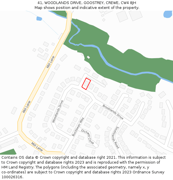 41, WOODLANDS DRIVE, GOOSTREY, CREWE, CW4 8JH: Location map and indicative extent of plot