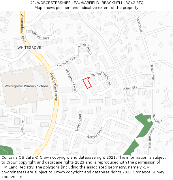 41, WORCESTERSHIRE LEA, WARFIELD, BRACKNELL, RG42 3TQ: Location map and indicative extent of plot