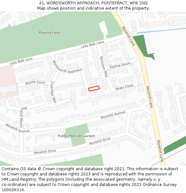 41, WORDSWORTH APPROACH, PONTEFRACT, WF8 1NQ: Location map and indicative extent of plot