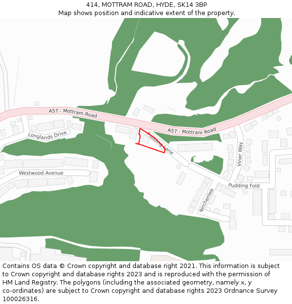 414, MOTTRAM ROAD, HYDE, SK14 3BP: Location map and indicative extent of plot