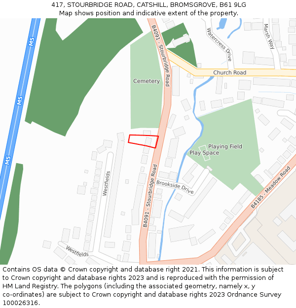 417, STOURBRIDGE ROAD, CATSHILL, BROMSGROVE, B61 9LG: Location map and indicative extent of plot