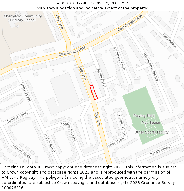 418, COG LANE, BURNLEY, BB11 5JP: Location map and indicative extent of plot