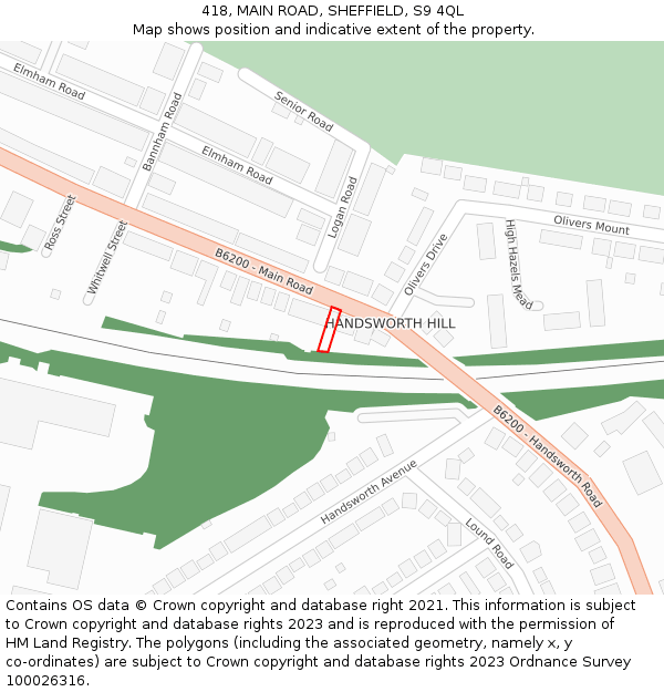 418, MAIN ROAD, SHEFFIELD, S9 4QL: Location map and indicative extent of plot