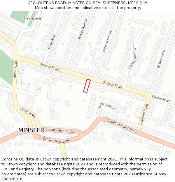 41A, QUEENS ROAD, MINSTER ON SEA, SHEERNESS, ME12 2HA: Location map and indicative extent of plot