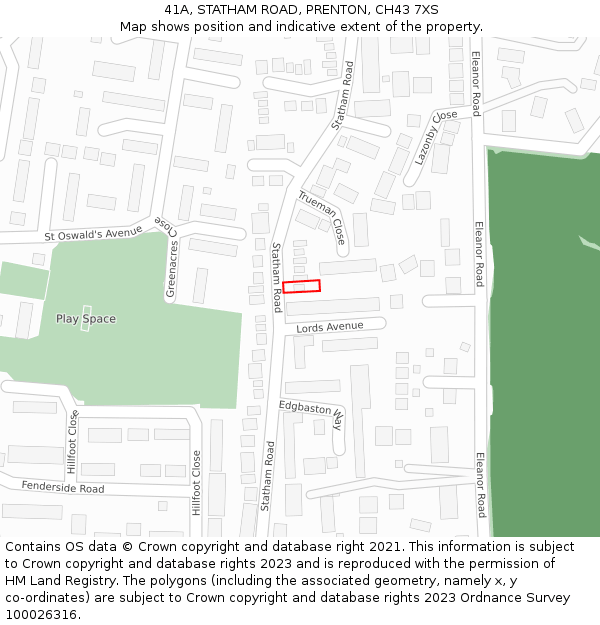 41A, STATHAM ROAD, PRENTON, CH43 7XS: Location map and indicative extent of plot