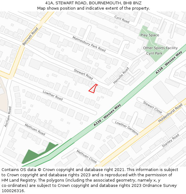 41A, STEWART ROAD, BOURNEMOUTH, BH8 8NZ: Location map and indicative extent of plot