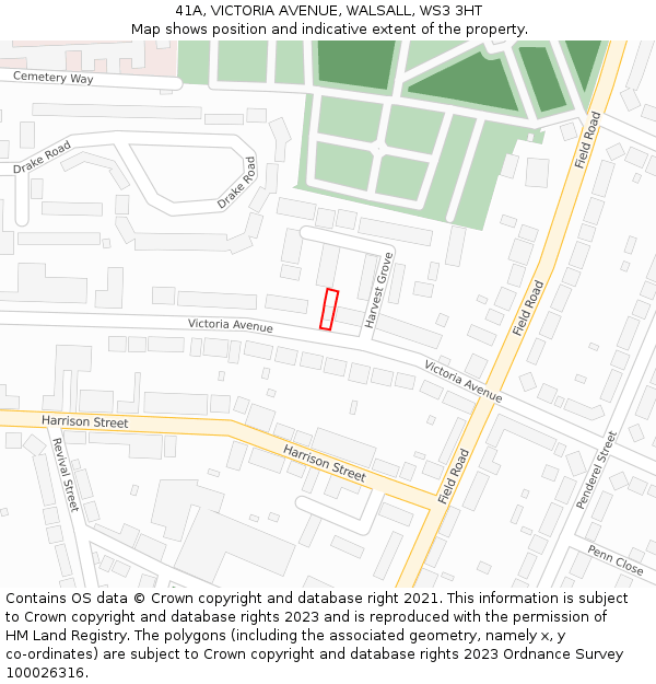 41A, VICTORIA AVENUE, WALSALL, WS3 3HT: Location map and indicative extent of plot