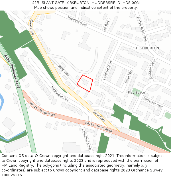 41B, SLANT GATE, KIRKBURTON, HUDDERSFIELD, HD8 0QN: Location map and indicative extent of plot