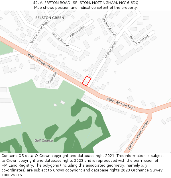 42, ALFRETON ROAD, SELSTON, NOTTINGHAM, NG16 6DQ: Location map and indicative extent of plot