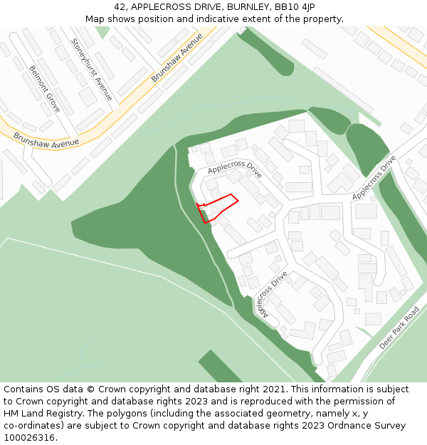 42, APPLECROSS DRIVE, BURNLEY, BB10 4JP: Location map and indicative extent of plot