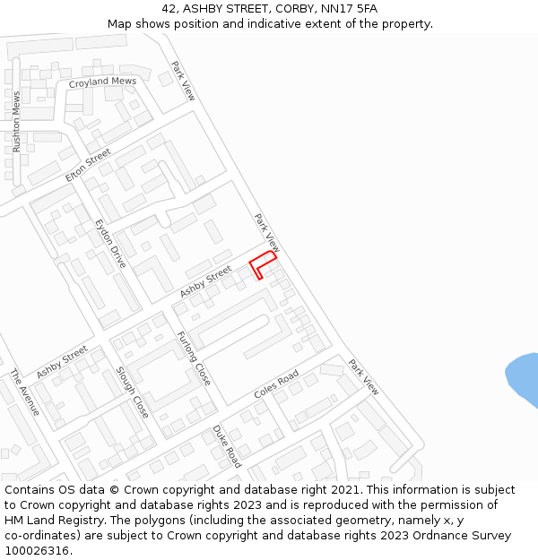 42, ASHBY STREET, CORBY, NN17 5FA: Location map and indicative extent of plot