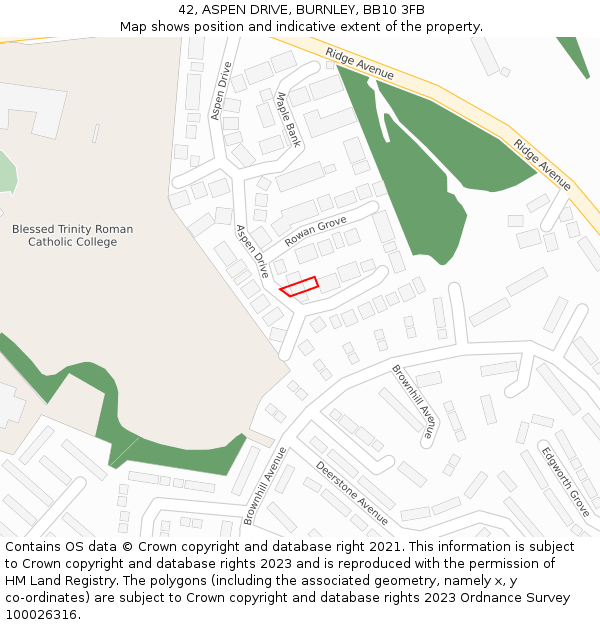 42, ASPEN DRIVE, BURNLEY, BB10 3FB: Location map and indicative extent of plot