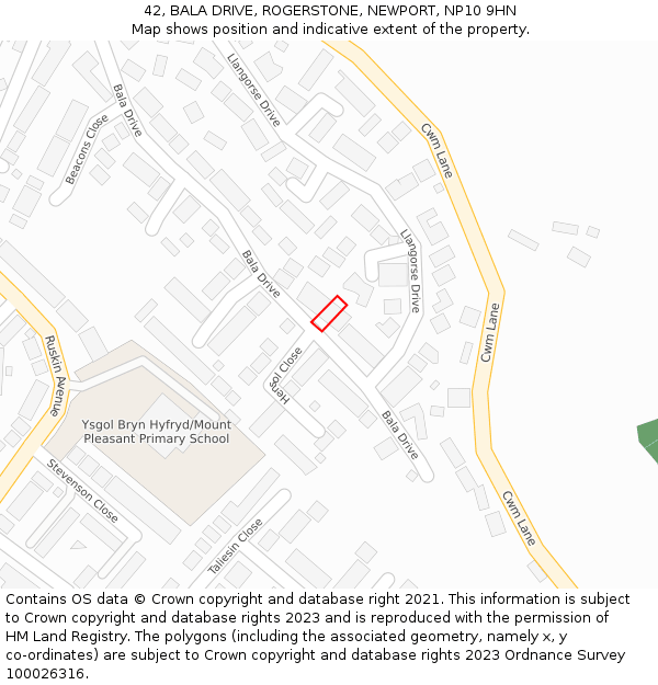 42, BALA DRIVE, ROGERSTONE, NEWPORT, NP10 9HN: Location map and indicative extent of plot