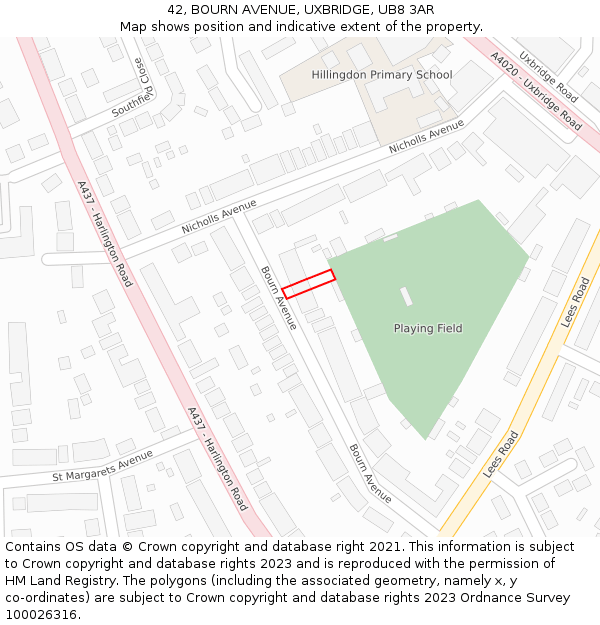 42, BOURN AVENUE, UXBRIDGE, UB8 3AR: Location map and indicative extent of plot