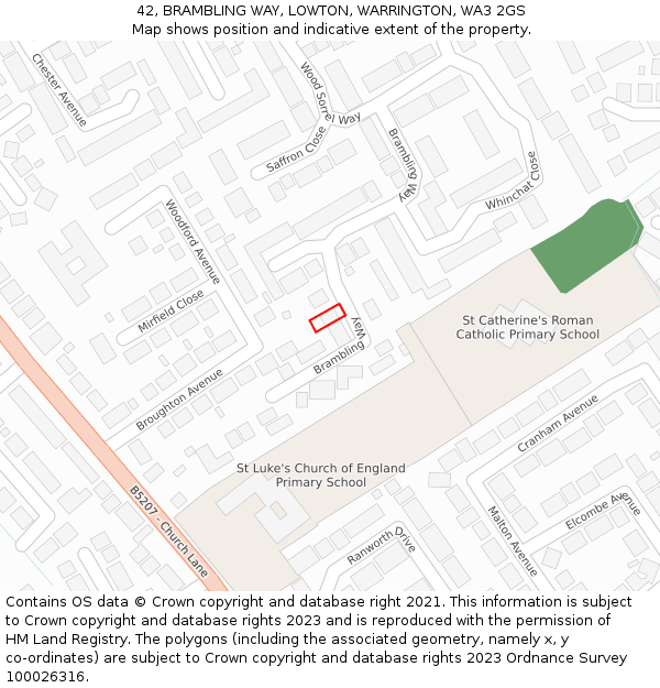 42, BRAMBLING WAY, LOWTON, WARRINGTON, WA3 2GS: Location map and indicative extent of plot