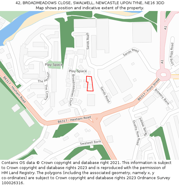 42, BROADMEADOWS CLOSE, SWALWELL, NEWCASTLE UPON TYNE, NE16 3DD: Location map and indicative extent of plot