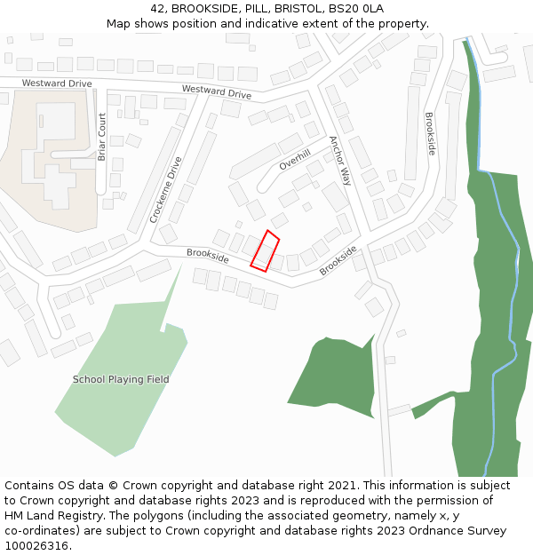 42, BROOKSIDE, PILL, BRISTOL, BS20 0LA: Location map and indicative extent of plot