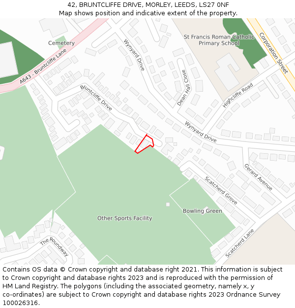 42, BRUNTCLIFFE DRIVE, MORLEY, LEEDS, LS27 0NF: Location map and indicative extent of plot