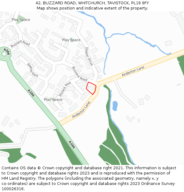 42, BUZZARD ROAD, WHITCHURCH, TAVISTOCK, PL19 9FY: Location map and indicative extent of plot