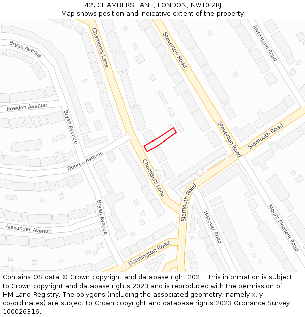 42, CHAMBERS LANE, LONDON, NW10 2RJ: Location map and indicative extent of plot